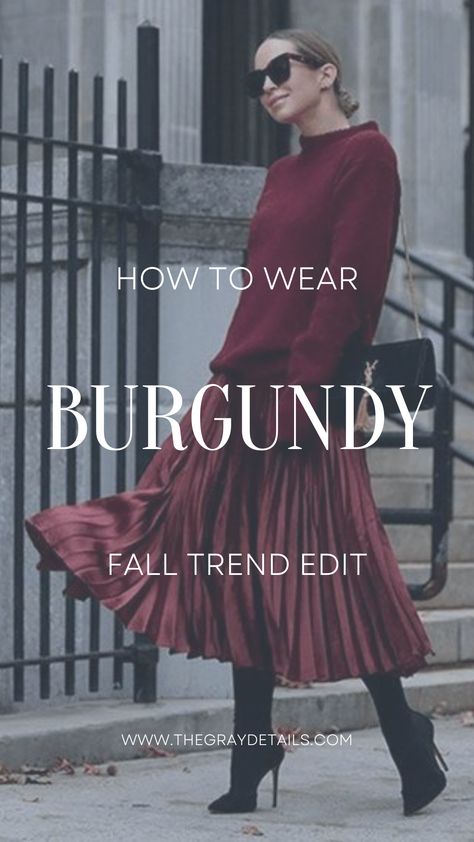 Monochrome Burgundy Outfit, Burgundy Monochromatic Outfit, Burgundy Outfits For Women, Burgundy Shirt Outfit, Burgundy Fall Outfits, Burgundy Top Outfit, Burgundy Dress Outfit, Burgundy Shoes Outfit, Long Sleeve Dress Outfit