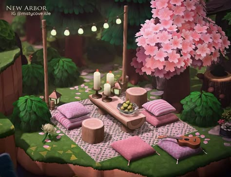 Acnh Island Design Ideas Simple, Acnh Island Designs Simple, Acnh Date Spot, Acnh Small Area Ideas, Acnh Build Ideas, Cottagecore Animal Crossing, Pink Island, Animal Crossing 3ds, Ac New Leaf