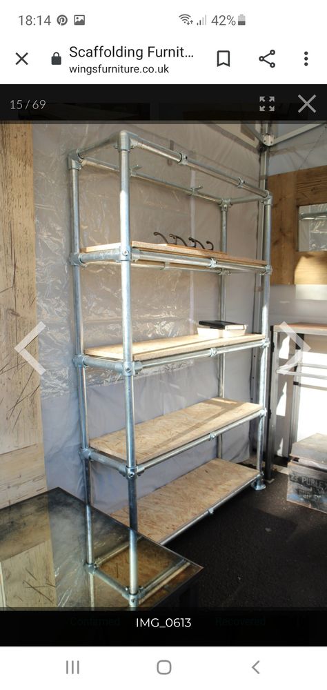 Scaffolding Furniture, Larder Ideas, Scaffold Shelving, Scaffold Furniture, Metal Wood Furniture, Store Shelving, Modern Fireplaces, Fab Lab, Table And Bench Set