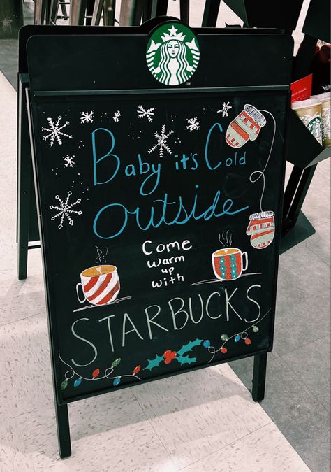 Starbucks Christmas Board Ideas, Coffee Shop Signs Chalkboards Christmas, Barista Board Ideas, Christmas Coffee Board Ideas, Starbucks Christmas Art, Starbucks Chalkboard Art Christmas, Starbucks Winter Chalkboard, Christmas Coffee Sign, Starbucks Christmas Aesthetic