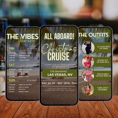 Digital Christmas Cruise Itinerary, Christmas Vacation Itinerary, Christmas Trip Itinerary, Holiday Travel Schedule, Christmas Itinerary - Etsy Christmas Cookie Swap Party, Christmas Itinerary, Cruise Itinerary, Travel Schedule, Birthday Dinner Invitation, Christmas Cruise, Christmas Cruises, Christmas Dinner Menu, Vacation Itinerary