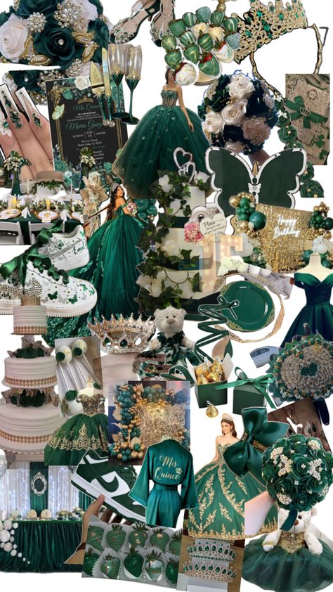 Quinceanera List Of Things, Quinceanera Chambelanes Outfits, Quinceanera Chambelanes, Chambelanes Outfits Quinceanera, Quinceanera Flowers, Emerald Green Quinceanera Theme, Enchanted Forest Quinceanera Theme, Green Quinceanera Theme, Princess Tiana Birthday Party