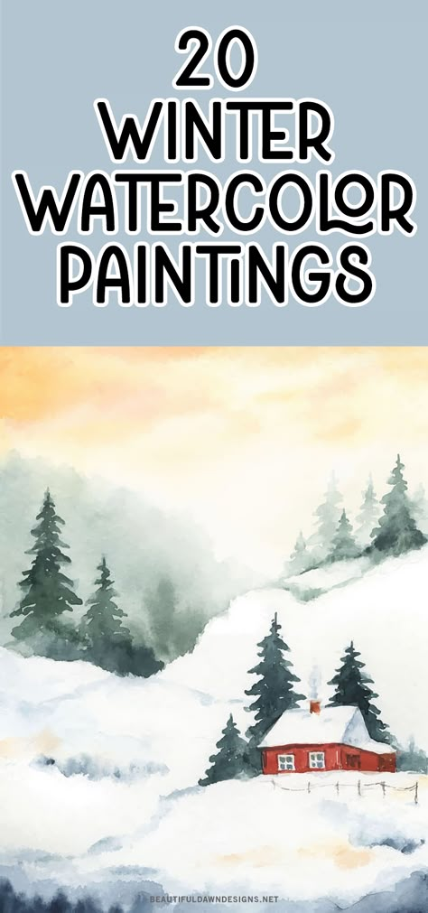 As the winter season approaches, what better way to get creative than with some watercolor painting ideas that capture the essence of winter? From snowy landscapes to cozy mittens, the possibilities are endless. Watercolor cabin in the woods with snow. Watercolour Houses Painting, Winter Snow Scenes Paintings, Winter Landscape Watercolor Snow Scenes, Snow Painting Watercolor, Simple Winter Scenes To Paint, Snowy House Drawing, Winter Landscape Watercolor Painting, Watercolor How To Paint, Painting Snow On Trees