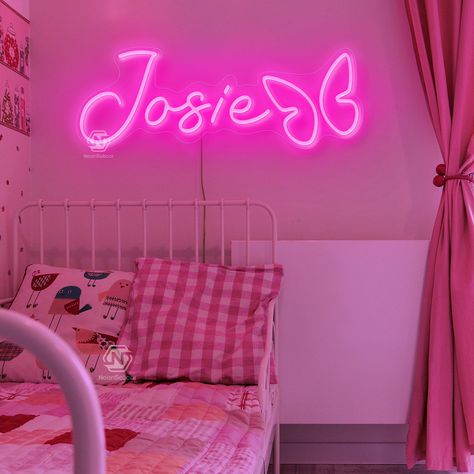 #NeonSignNames #NeonInspiration #NeonSigns #BrightIdeas Word Lights Sign Bedroom, Neon Room Ideas Bedrooms, Led Name Sign, Wall Decor Neon Sign, Neon Name Sign, Bedroom Birthday, Personalized Bedroom, Bubble Paper, Wedding Halloween