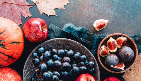 Top view on autumn food, red apples, figs, grapes and pumpkin. by Edalin. Top view on autumn food, red apples, figs, grapes and pumpkin. #Sponsored #food, #red, #autumn, #Top Autumn Food, Red Autumn, Commercial Photography, Red Apple, The Rise, Food Photo, Fall Recipes, Apples, Fig