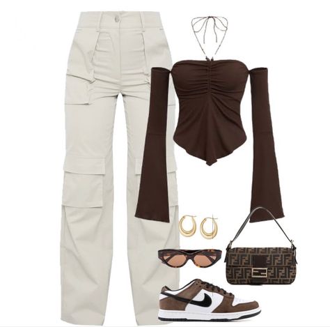 Magazine Aesthetic, Bag Nike, Aesthetics Fashion, Nike Brown, Beige Pants, Shein Outfits, Trendy Outfits For Teens, Trendy Top, Blogger Fashion