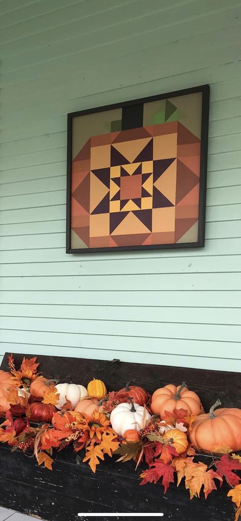 Halloween Barn Quilt, Fall Barn Quilt Patterns, Fall Barn Quilts, Pumpkin Barn Quilt Pattern, Pumpkin Barn Quilt, Farmhouse Fall Quilt Pattern, Autumn Star Quilt Block, Farmhouse Wall Decor Living Room, Painted Barn Quilts Paint & Paint Tools