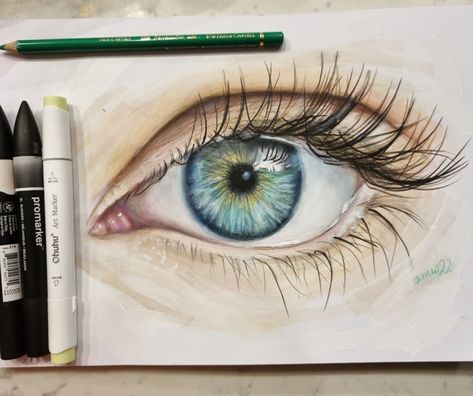 Eye Drawing Alcohol Markers, Real Eye Drawing, Drawing With Alcohol Markers, Drawing Alcohol, Eye Pencil Drawing, Realistic Eye Drawing, Art Anatomy, Realistic Eye, Coloured Pencils