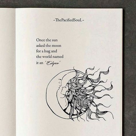 "Once the sun asked the moon for a hug and the world names it an Eclipse" 🌘⁠ Via @cosmiqueart Sun And Moon Poem, Moon And Sun Quotes, Eclipse Quote, Moon Love Quotes, Moon Poems, Sun Quotes, Hug Quotes, Moon Quotes, English Love