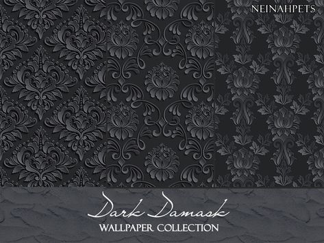 neinahpets' Dark Damask Wallpaper Shades Of Gray Wallpaper, Dark Wallpapers, Wall Pattern, Gray Wallpaper, Dark Walls, Dark Wall, Damask Wallpaper, Sims Community, Shades Of Gray