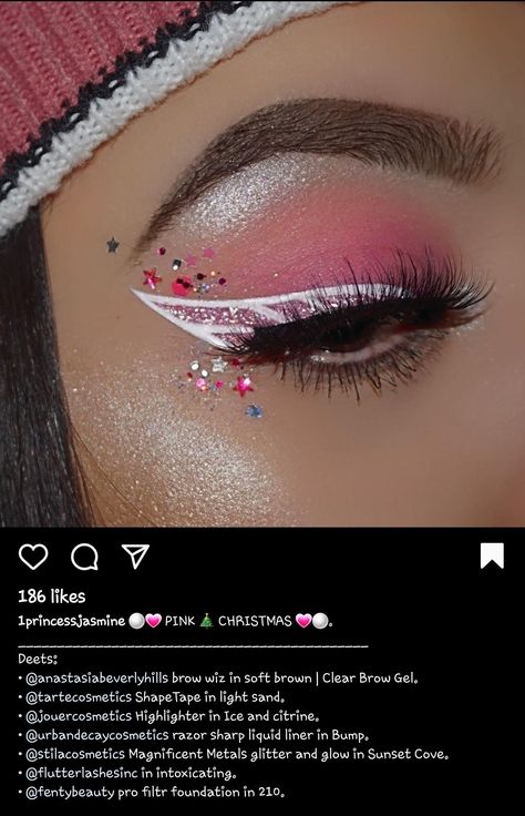 Pink Christmas Makeup, Graphic Makeup, Graphic Eyeliner, Crazy Makeup, Makeup On Fleek, Christmas Makeup, Liquid Liner, Baddie Makeup, Beat Face