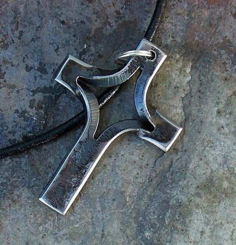 Hand Forged Cross Necklace by dcmetaldesigns on Etsy, $22.50: Forged Cross, Blacksmithing Projects, Blacksmith Ideas, Blacksmithing Ideas, Black Smithing, Iron Jewelry, Blacksmith Projects, Metal Workshop, Blacksmith Shop