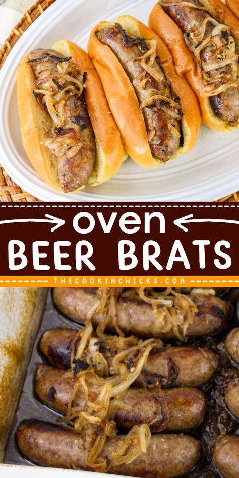 Craving something different for dinner? Try out our recipe for Oven Beer Brats - it's like a party in your mouth! Say cheers to flavorful sausages cooked to perfection in the oven. Oven Braised Beer Brats, Oven Brats How To Cook, Brats On The Blackstone, Toppings For Brats, Italian Brats Recipes, Baked Brats In Oven, Dinner Ideas With Bratwurst, Brautworst Sausage, Beer Sausage Recipes