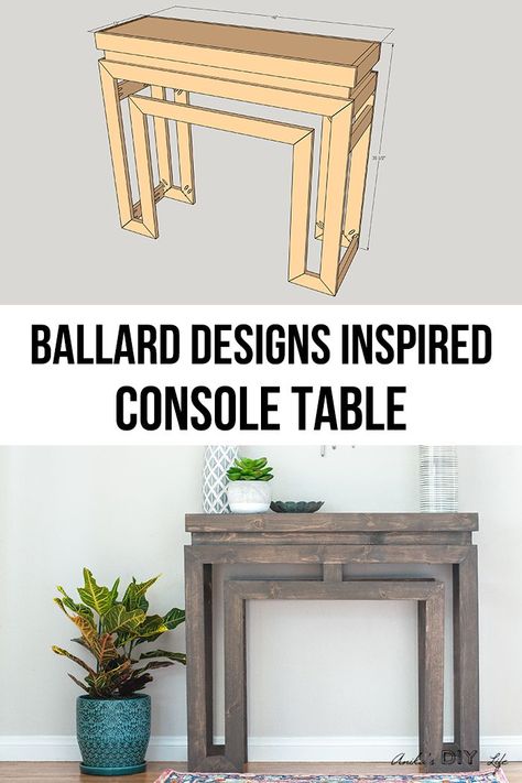 This is gorgeous! How to build a Ballard Designs inspired DIY console table for a fraction of cost. Get the plans! Easy Simple Farmhouse DIY console table for the entryway or sofa table. #AnikasDIYLife #woodworkingplans #farmhouse Table Building Plans, Sofa Table Diy, Outdoor Sofa Table, Diy Console, Diy Console Table, Table Woodworking, Build A Table, Simple Farmhouse, Wood Projects For Beginners