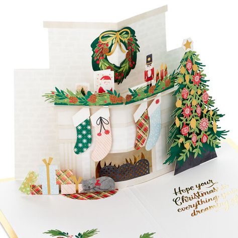 Holiday Fireplace, Wrapped Presents, Pop Up Greeting Cards, Cozy Cat, Beautiful Christmas Cards, Craft Display, Merry Christmas Wishes, Holiday Stockings, Hallmark Christmas