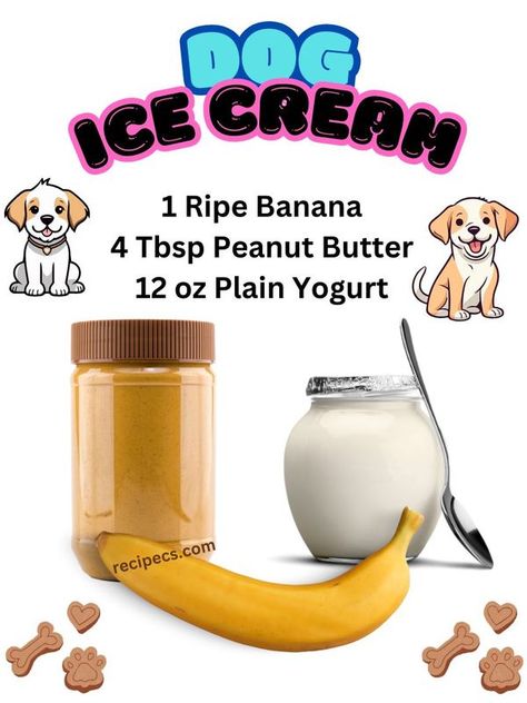 Tasty Recipes - DOG ICE CREAM - SO EASY with only... Homemade Dog Ice Cream, Dog Treat Ideas, Apple Pork Chops Baked, Dog Ice Cream Recipe, Taco Lasagna Recipe, Pup Treats, Cotton Candy Cupcakes, Dogs Treats, Caramel Apples Easy