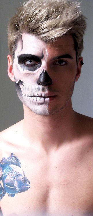 Mens Halloween Makeup, Halloweenský Makeup, White Face Paint, Dead Makeup, Skeleton Makeup, Sugar Skull Makeup, Halloween Tattoo, Halloween Men, Skeleton Skull