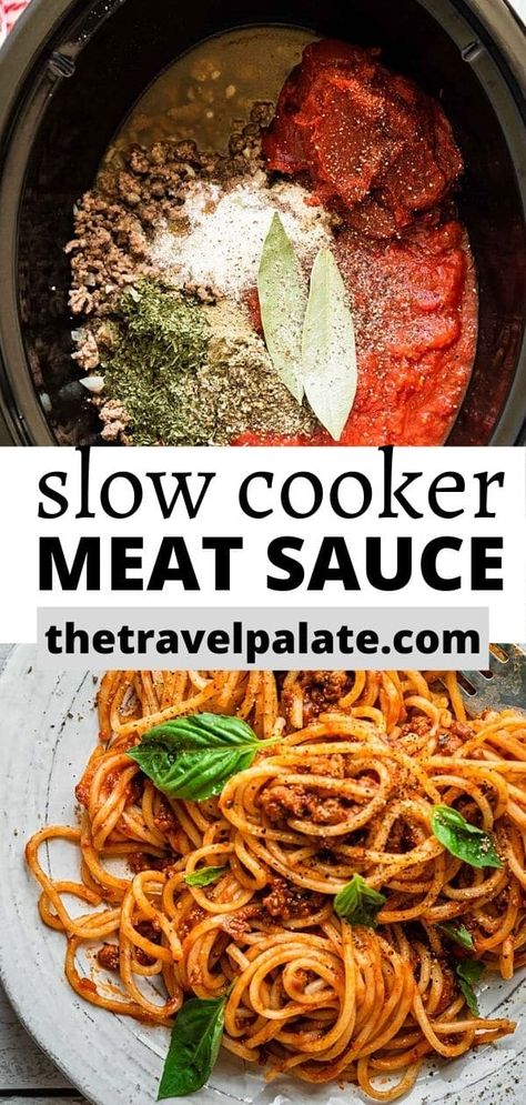 Slow Cooker Meat Sauce, Ground Beef And Italian Sausage, Ground Beef Spaghetti Sauce, Crockpot Spaghetti Sauce, Spaghetti Night, Slow Cooker Spaghetti Sauce, Slow Cooker Meat, Crockpot Meat, Slow Cooker Ground Beef