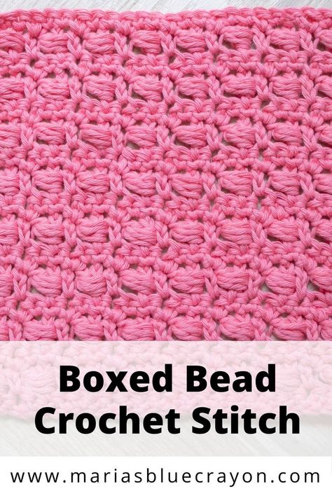 Learn how to crochet the boxed bead stitch with this video tutorial and written pattern. Bead Stitch Crochet, Bead Stitch Crochet Blanket, Crochet Box Stitch Tutorial, Weighted Bead Crochet Blanket Pattern, Boxed Block Stitch Crochet, Crochet Box Stitch, Crochet Dishcloth, Crochet Blocks, Crochet Patterns Free Blanket