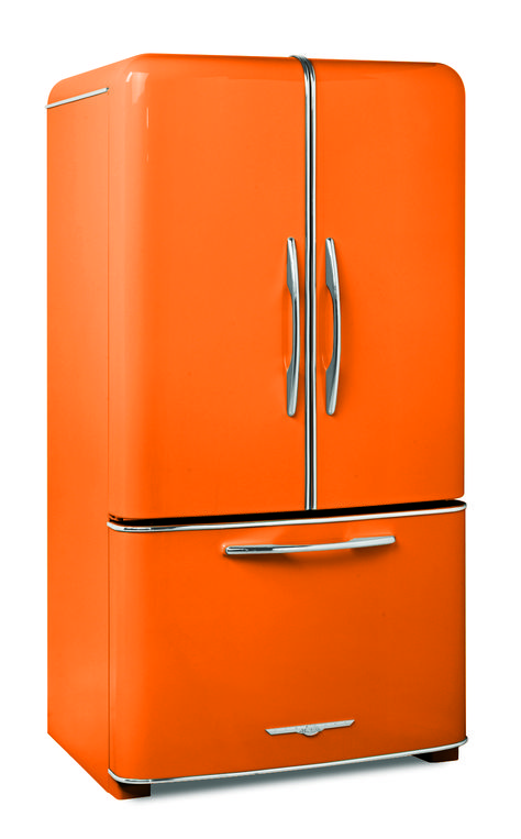 Orange Kitchen Appliances, Orange Fridge, Home Interior Lighting, Kitchen Elements, Orange Kitchen Decor, Vintage Refrigerator, Retro Appliances, Outdoor Kitchen Appliances, Neutral Kitchen