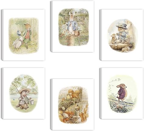 Amazon.com: BINCUE Vintage Wall Art Bunny Canvas Peter Rabbit Nursery Decor Retro Peter Rabbit Poster for Living Room Bedroom 8x10 Inch 6 Pieces: Posters & Prints Nursery Peter Rabbit, Peter Rabbit Art, Bunny Wall Art, Peter Rabbit Nursery, Rabbit Nursery, Woodland Animal Prints, Rabbit Decor, Rabbit Art, Rabbit Print