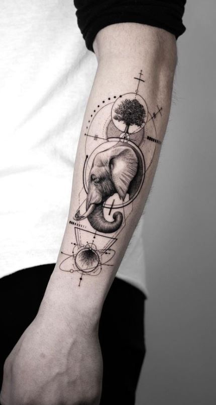 Elephant Art Tattoo, Tattoos Elephant, Geometric Elephant Tattoo, Simple Leg Tattoos, Elephant Tattoo Meaning, Fear Tattoo, Tattoo Ideas Males, Side Thigh Tattoos, Majestic Elephant