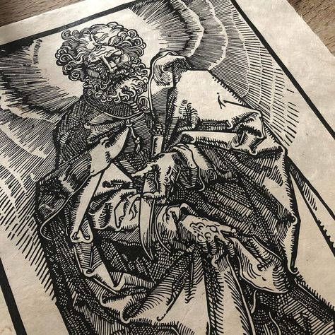 𝔅𝔦𝔩𝔩𝔶 𝔅𝔢𝔯𝔫𝔢𝔯𝔱 on Instagram: “"St. Bartholomäus", copy after Hans Baldung Grien, 1519 A.D. Still a beast to print, available in the webshop. Link in description…” Hans Baldung Grien, Woodcut Tattoo, Black Ink Art, Medieval Tattoo, Printmaking Art, Pulp Art, A Beast, Dark Ages, Future Tattoos