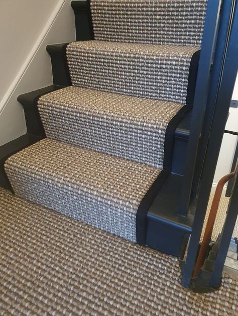 Crucial Trading Rock Rope Carpet Installation in Fulham Jute Stair Carpet, Stairs Carpet Ideas, Stair Runners Ideas, Hessian Stair Carpet, Landing Carpet, Fully Fitted Stair Carpet, Kitchen Staircase, Crucial Trading, Contemporary Staircase Design