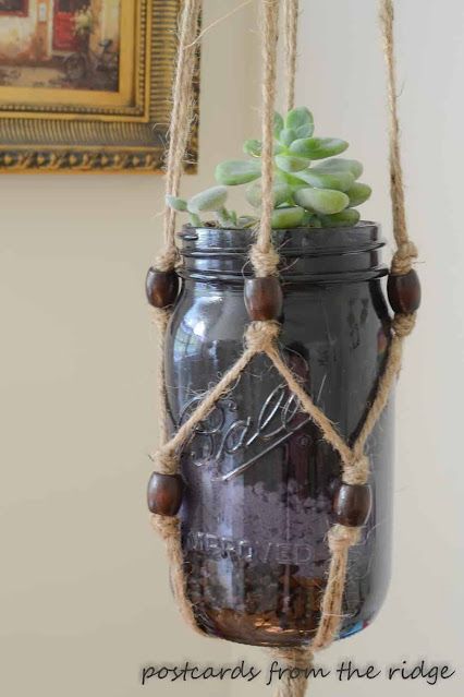 macrame mason jar holder Easy Diy Macrame, Mason Jar Holder, Jar Flowers, Macrame Crafts, Hanging Mason Jars, Pom Pom Wreath, Mason Jar Flowers, Mug Crafts, Crafts For Sale