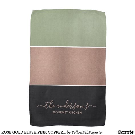 ROSE GOLD BLUSH PINK COPPER GREEN BLACK STRIPS HAND TOWEL Green And Rose Gold Kitchen, Green Black Pink Aesthetic, Pink Green And Black Living Room, Rose Gold And Green, Olive Green Bedrooms, Small American Kitchens, Kitchen Niche, Pink Copper, Grey Kitchens