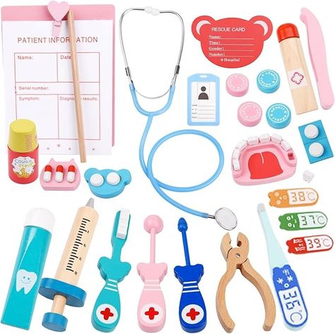 Amazon.com: Wooden Doctor Kit for Kids, Pretend Play Dentist Medical Toys Set, Kit with Stethoscope, Doctor Set Toy for Toddler Boys Girls Ages 3+ : Toys & Games Kids Doctor Set, Kids Doctor Kit, Doctor Role Play, Toddler Boy Toys, Playing Doctor, Kids Pretend Play, Cheap Toys, Medical Kit, Kits For Kids