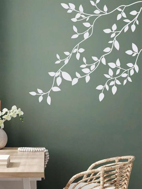 Leaf Pattern Wall Sticker | SHEIN USA Wall Paint Sticker Designs, Wall Drow Ideas, Leaf Wall Painting Ideas, Wall Painting Leaves, Simple Wall Painting Ideas Bedrooms, Leaf Painting On Wall, Plant Mural Wall, Leaf Wall Painting, Nature Wall Painting