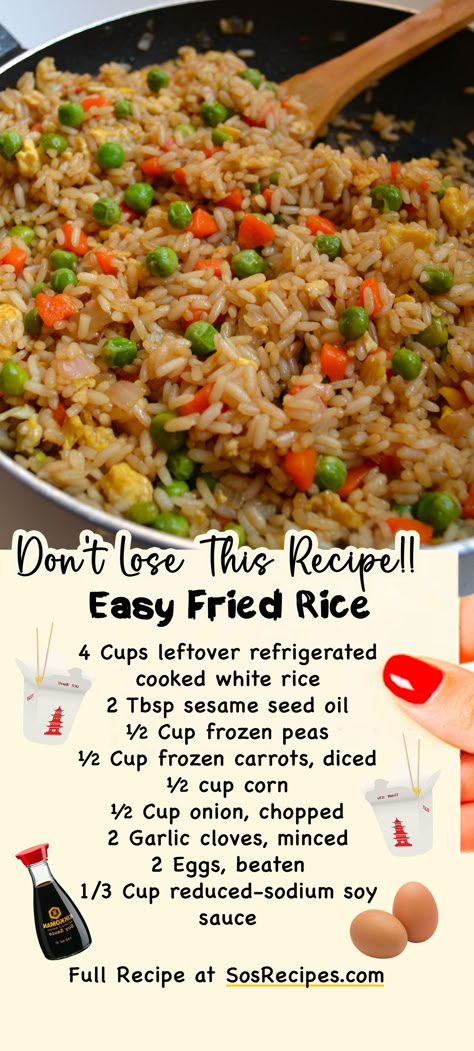 The most notorious and my favorite Chinese dish is egg fried rice. It’s so easy to make you won’t order takeout fried rice ever again. Stick with me and I'll show you this easy fried rice recipe. Rice A Roni Fried Rice Recipes, Chinese Stir Fry Rice, Eggs Fried Rice, Cast Iron Fried Rice, Good Food Recipes For Dinner Main Dishes, Rice With Eggs Stir Fry, Chinese Rice Fried, Easy Chinese Vegetable Recipes, Best Fried Rice Recipe Chinese Food