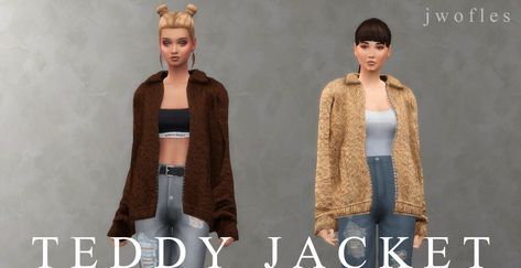 teddy jacket - new mesh with 8 colours - accessory jacket, uses middle finger ring slot - thank u to @littledica and miha for texture help - polycount: LOD0 5140 / LOD1 3084 / LOD2 771 / LOD3 155... Sweater Over Dress Shirt, Sweater Over Dress, Sims 4 Mm Cc, Middle Finger Ring, Fluffy Jacket, Sims 4 Mm, Teddy Jacket, Sims 4 Cc Finds, Cute Jackets