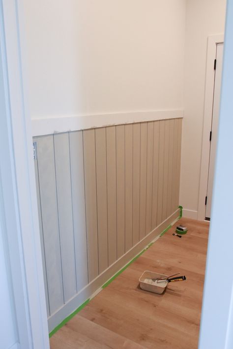 Easy Weekend Mudroom Refresh with a DIY Peg Rail and Shiplap Wall - Chelsey Freng Wainscoting Coat Rack Entry Ways, Shiplap Wall Mudroom, Shiplap With Hooks, Shiplap Entry Wall With Hooks, Shiplap Entry Wall, Half Shiplap Wall, Diy Mudroom Wall, Shiplap Mudroom, Diy Peg Rail