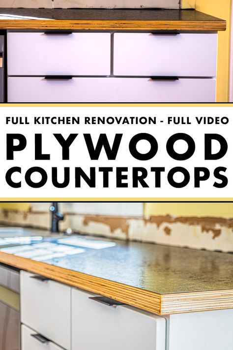 In this video you'll see how I made my own exposed plywood edge countertops with laminate veneer. The process was simple and cost less than $300! See the rest of this modern kitchen come together in the entire video series. Plywood Countertops, Kitchen Counter Diy, Plywood Counter, Plywood Countertop, Bamboo Countertop, Diy Wood Countertops, Wood Countertops Kitchen, Brown Laminate, Plywood Edge