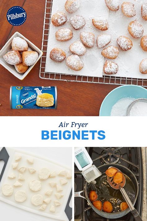 Air Fryer Beignets Easy, Beignets Air Fryer, Beignets Recipe Easy, Beignets Easy, Homemade Beignets, How To Make Beignets, Grand Biscuit Recipes, Chicken Casserole Dinners, Beignet Recipe