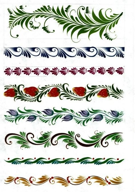 Rosemaling House, Folk Art Border Design, Rosemaling Tattoo, Rosemaling Pattern, Motif Arabesque, Norwegian Rosemaling, Tole Painting Patterns, Russian Folk Art, Folk Art Flowers