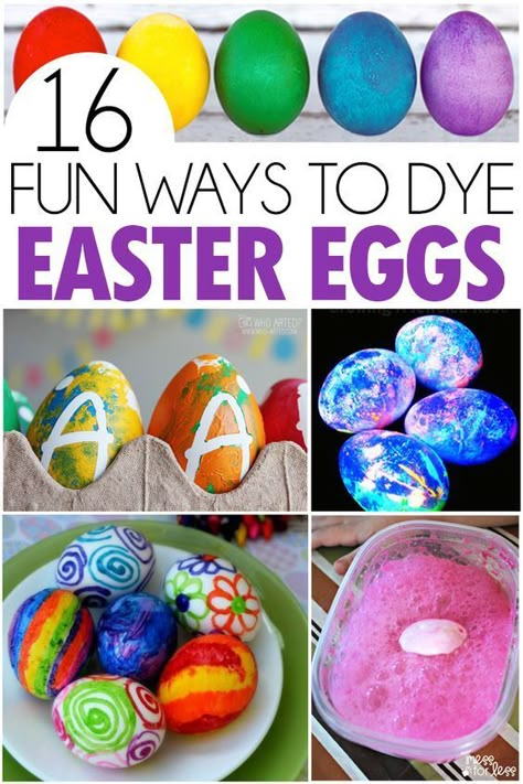 16 Fun Ways To Dye Easter Eggs with kids- love these ideas! Ways To Dye Easter Eggs, Unique Easter Eggs, Kindergarten Spring, Dye Easter Eggs, Easter Egg Ideas, Egg Ideas, Here Comes Peter Cottontail, Easter Egg Dye, Easter Stuff