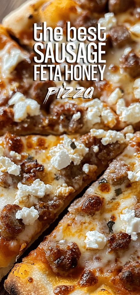 Hot Sausage Feta Honey Pizza – Chasety Butter Mushroom Pasta, Feta Honey, Sausage Flatbread, Unique Pizza Recipes, Feta Pizza, Honey Pizza, Sweet Pizza, Potato Pizza, Pizza Pies