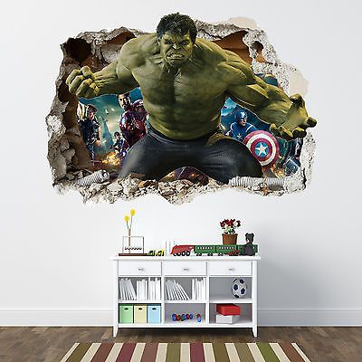 INCREDIBLE HULK SMASHED WALL STICKER - BEDROOM BOYS AVENGERS VINYL WALL ART Hulk Kids, Avengers Bedroom, Dinosaur Kids Room, Superhero Wall Decals, Avengers Room, Childrens Wall Decals, Art Spiderman, Hulk Spiderman, Vinyl Room