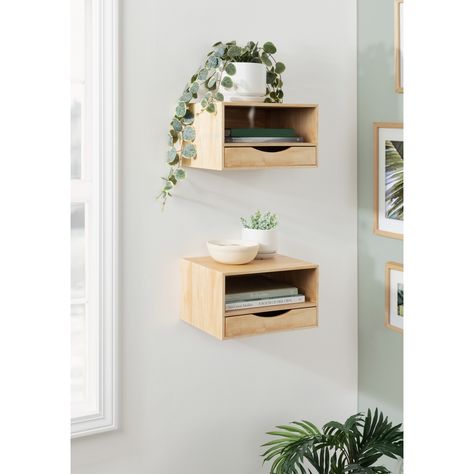 Kate and Laurel Hutton Floating Wall Shelf with Drawer - 12.5x10x7 - Bed Bath & Beyond - 33251958 Wall Drawers, Wall Shelf With Drawer, Floating Side Table, Shelf With Drawer, Floating Shelf With Drawer, Wood Floating Shelf, Storage Cubby, Floating Wall Shelf, Class A Rv