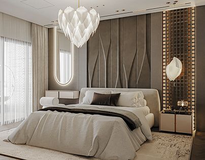 Bed Wall Panelling, Neoclassic Interior, Architecture Bedroom, Bed Panel, Cal King Headboard, Interior Lighting Ideas, Door Texture, Upholstered Wall Panels, Bedroom Beds