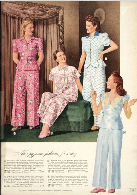 Vintage Pyjamas, Vintage Nightwear, 1940s Fashion Women, Blouse Pictures, Vintage Catalog, Vintage Loungewear, Cute Jumpers, Vintage Pajamas, Soft Gamine