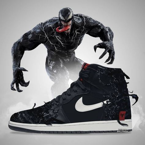 Chris Kemp Creative on Instagram: “NIKE AIR JORDANS - VENOM .⁣ It's been a while since I've done one of these trainer designs. Some reason fancied doing a Venom one .⁣…” We Are Venom, Marvel Shoes, Marvel Fashion, Custom Jordans, Futuristic Shoes, Marvel Clothes, Future Room, Creative Shoes, Pretty Shoes Sneakers