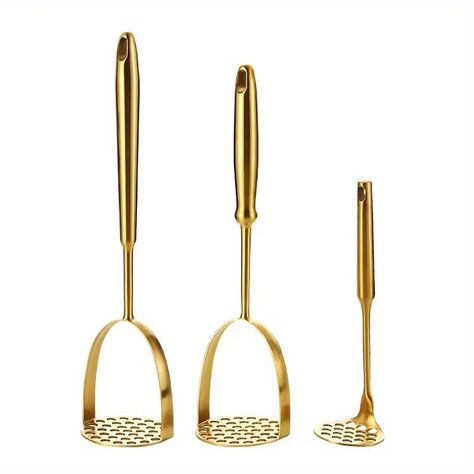 Stainless Steel Potato Ricer Set Manual Masher Fine Grid - Temu Gold Kitchen Utensils, Garlic Presser, Gold Kitchen Accessories, Kitchen Decor Collections, Potatoes Vegetables, Mash Potatoes, Potato Ricer, Potato Masher, Gold C