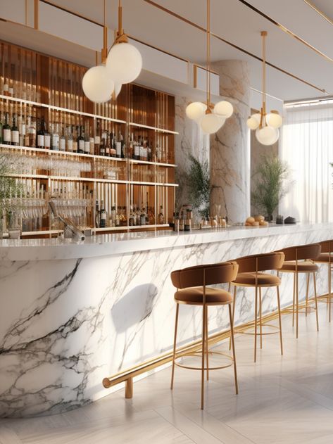 Marble Bar - Airi Studio | Conceptual Project Bar Counter Design Ideas, Restaurant Reception Desk, Luxury Bar Design, White Marble Bar, Luxury Restaurant Interior, Restaurant Reception, Bar Counter Design, Acoustic Ceiling Tiles, Marble Bar