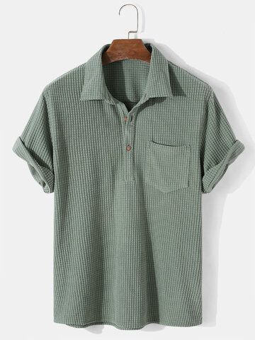 I found this amazing Mens Solid Color Waffle Casual Lapel Short Sleeve Henley Shirt with US$21.99,and 14 days return or refund guarantee protect to us. --Newchic Pocket Blouse, Blouse Short Sleeve, Linen Suit, Mens Plaid, Men Tops, Mens Fashion Summer, Beach Shirts, Henley Shirts, Casual Streetwear