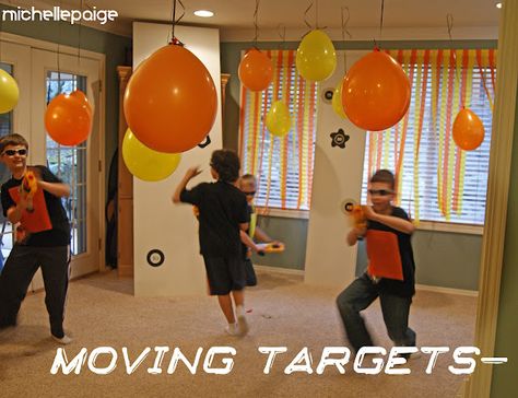 Nerf themed kids birthday party - This is sooo cool I think the adults would want to play too! Diy Nerf Targets, Nerf Targets Diy, Nerf Birthday Party Ideas, Nerf Games, Nerf Birthday Party, Nerf Party, Birthday Party Games, Boy Birthday Party, Boy Birthday Parties