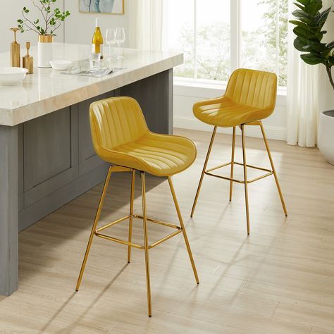 Add some extra seating to your home with this 2-piece velvet swivel stool. With its subtly curved silhouette, rich upholstery, and alluring metal legs, this barstool will add striking style to your kitchen island or home bar. Velvet Bar Stools, Counter Height Bar, Counter Height Bar Stools, Counter Height, Counter Stools, Stools, Bar Stools, Velvet, Bar